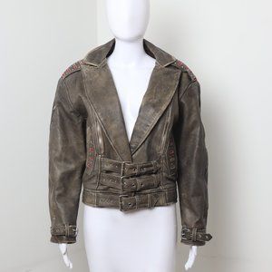 Vintage leather jacket with belt buckles Sz XS